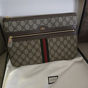 Gucci Beige and Brown Laptop Bag with Green and Red Stripe